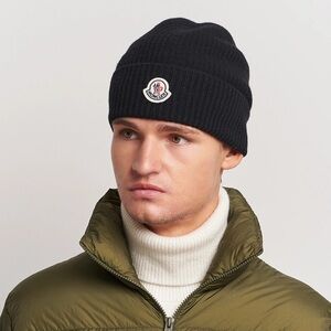 Moncler Black Ribbed Beanie